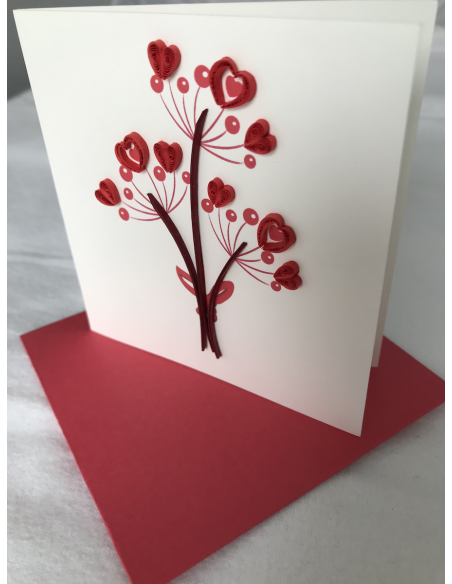 Carte motif bouquet de coeurs