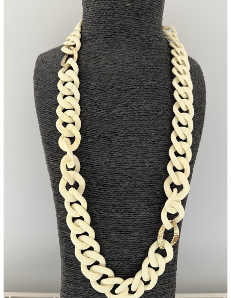 Collier fantaisie long ivoire et doré