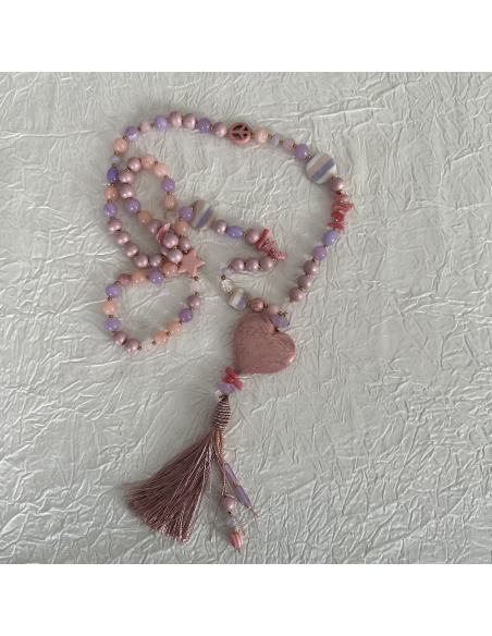 Boho Necklace Pale Pink heart