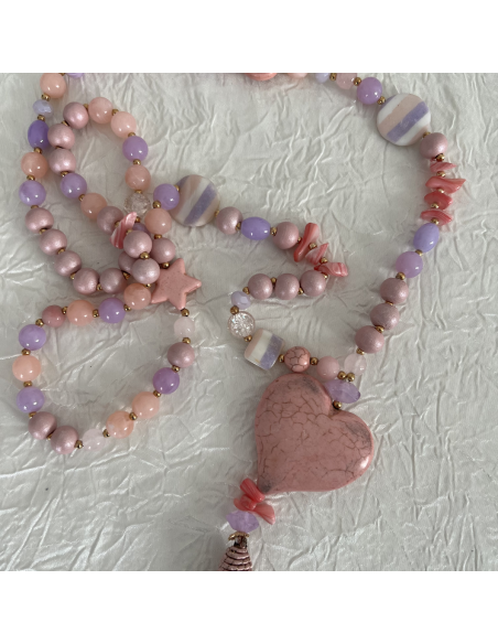 Boho Necklace Pale Pink heart