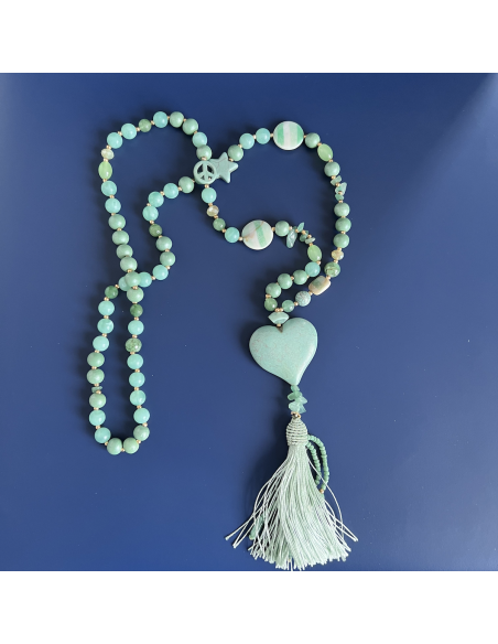 Collier bohème vert coeur